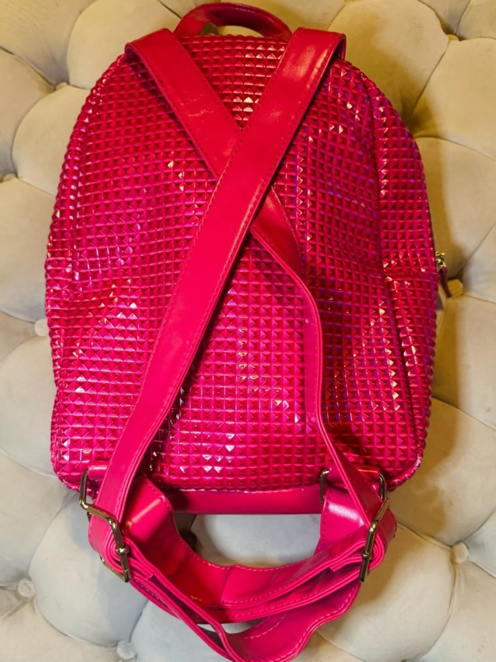 Nicki Minaj JOY Pink Metallic Studded Backpack Hot Pink Faux Leather